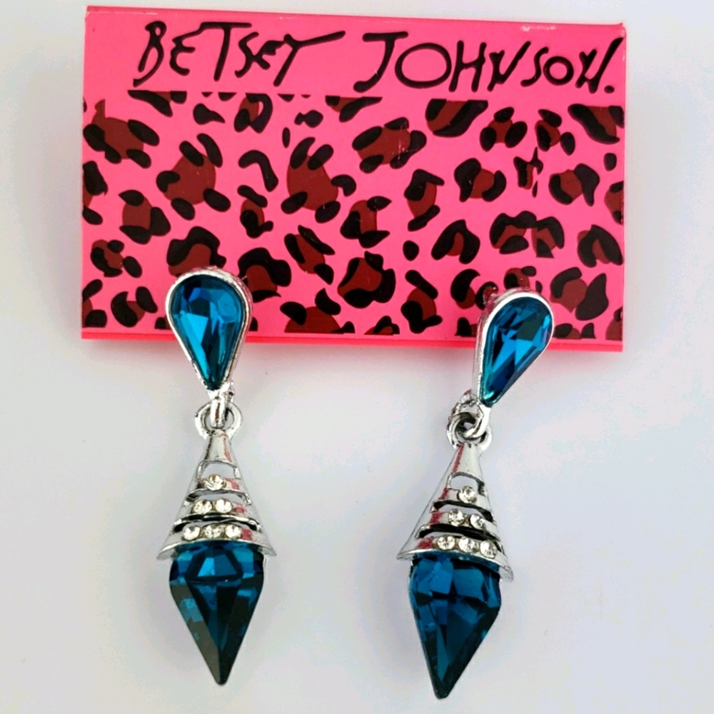 NWT Betsey Johnson Silver Tone&Blue Gems Earrinngs